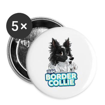 TEAM Border Collie Langhaar - Schwarz Zweifarbig - Buttons groß 56 mm (5er Pack) - Weiß - Vorne