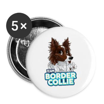 TEAM Border Collie Long Hair - Red - Buttons large 2.2''/56 mm (5-pack) - white - Front