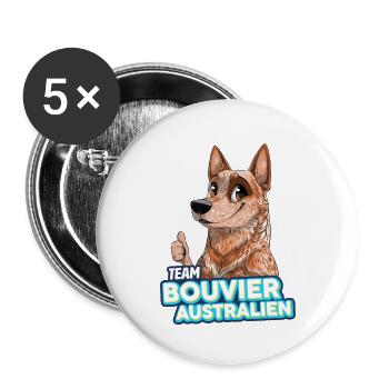 TEAM Australian Cattle Dog - Rot - Buttons groß 56 mm (5er Pack) - Weiß - Vorne