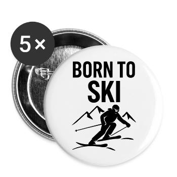 Born to Ski Gift for Skiers - Buttons large 2.2''/56 mm (5-pack) - white - Front