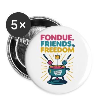 Fondue, Friends & Freedom - Lot de 5 grands badges (56 mm) - blanc - Devant