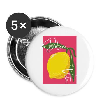 Zitrone mit Dolce Vita Handcrafted Schrift - Buttons groß 56 mm (5er Pack) - Weiß - Vorne