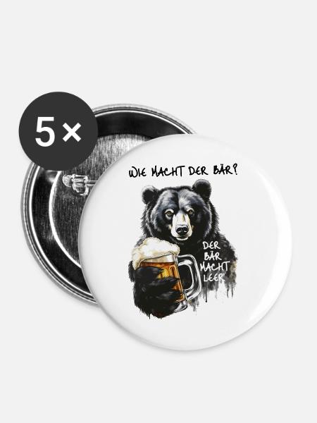 Starker Bär mit Bierglas - Buttons groß 56 mm (5er Pack) - Weiß