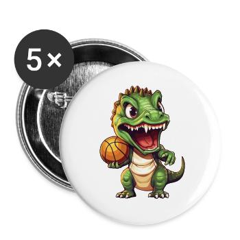Basket-ball dinosaure T-Rex joueur de basket-ball - Lot de 5 grands badges (56 mm) - blanc - Devant