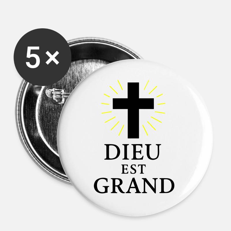 DIEU EST GRAND - Lot de 5 grands badges (56 mm) - blanc