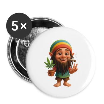 Bunter Kifferzwerg mit Joint & Pflanze - Buttons groß 56 mm (5er Pack) - Weiß - Vorne