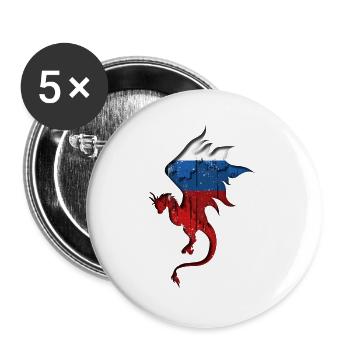 Drapeau de la Russie - Russie - Silhouette de dragon - Lot de 5 grands badges (56 mm) - blanc - Devant