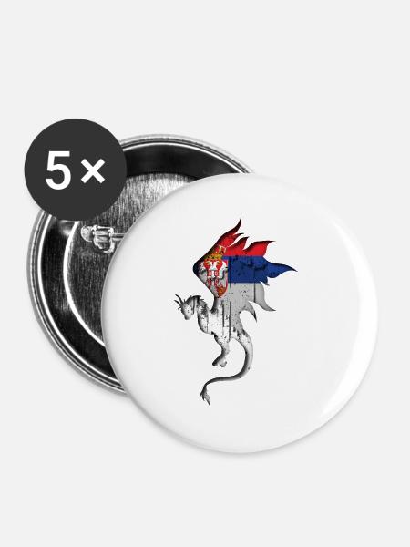 Flagge von Serbien - Serbisch - Drachensilhouette - Buttons groß 56 mm (5er Pack) - Weiß