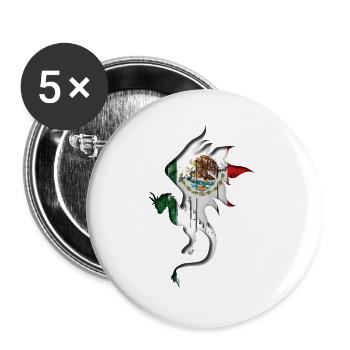 Flagge von Mexiko - Mexiko - Drachensilhouette - Buttons groß 56 mm (5er Pack) - Weiß - Vorne