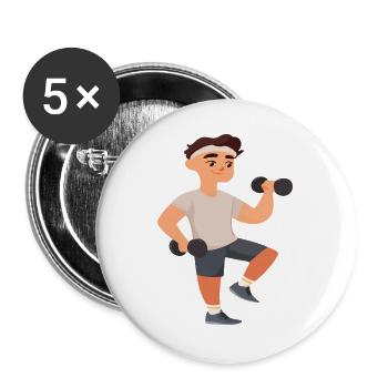 Aktive Fitness-Illustration für Sportler - Buttons groß 56 mm (5er Pack) - Weiß - Vorne