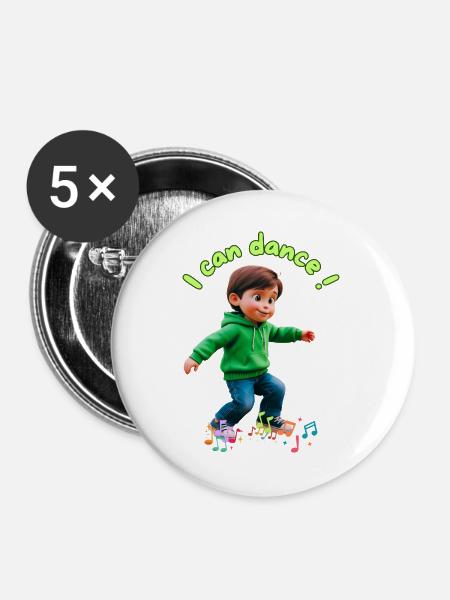 Kleiner Junge und Musiknoten - Buttons groß 56 mm (5er Pack) - Weiß