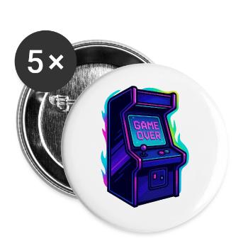 Neon Arcade Game Over Illustration - Buttons large 2.2''/56 mm (5-pack) - white - Front