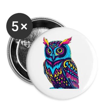 Neon Tribal Owl Design - Buttons large 2.2''/56 mm (5-pack) - white - Front