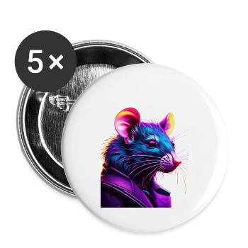 Neon Ratte im Lederjacke - Buttons groß 56 mm (5er Pack) - Weiß - Vorne