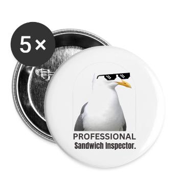 Humorous Seagull with Sunglasses T-Shirt - Buttons large 2.2''/56 mm (5-pack) - white - Front