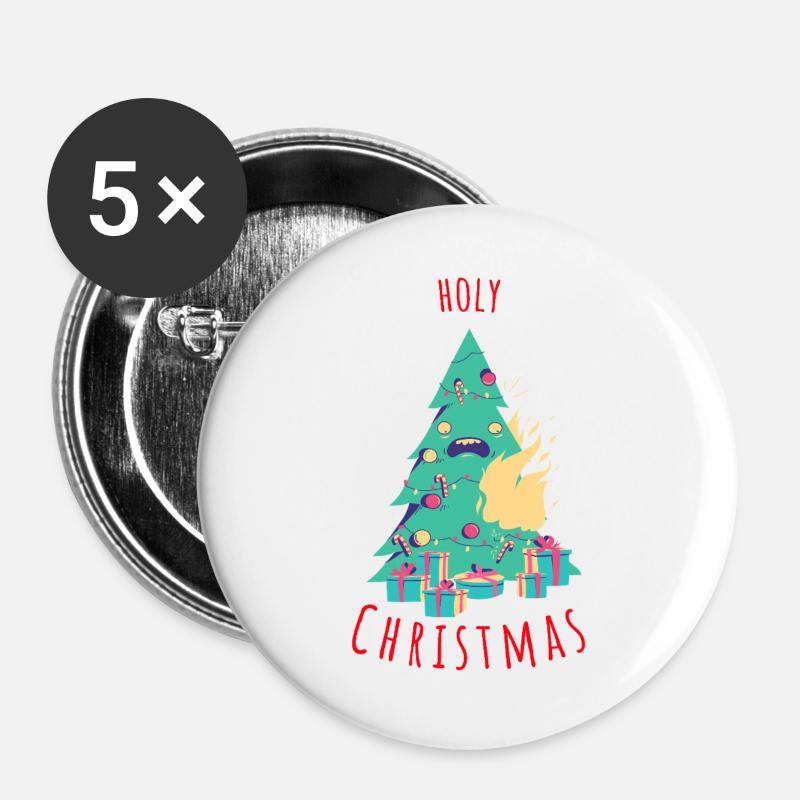 Funny Christmas Tree Illustration - Buttons large 2.2''/56 mm (5-pack) - white