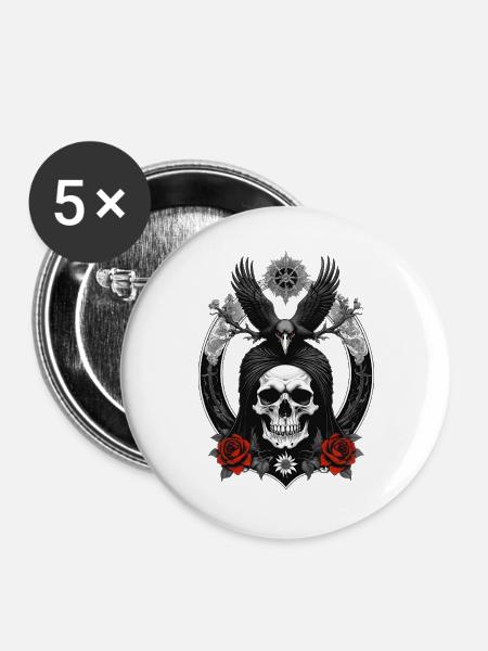 skull and crow - Buttons groß 56 mm (5er Pack) - Weiß