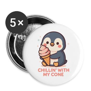 Niedlicher Pinguin mit Eistüte Design - Buttons large 2.2''/56 mm (5-pack) - white - Front