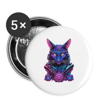 Cyber cat with futuristic design - Buttons large 2.2''/56 mm (5-pack) - white - Front