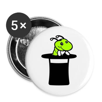 Raupe Zylinder Hut Magier Zauberer Zaubertrick süß - Buttons groß 56 mm (5er Pack) - Weiß - Vorne