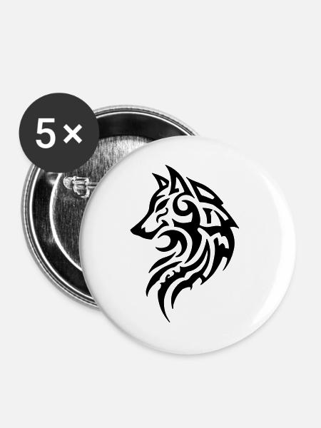 Wolf Tribal Tattoo - Buttons groß 56 mm (5er Pack) - Weiß
