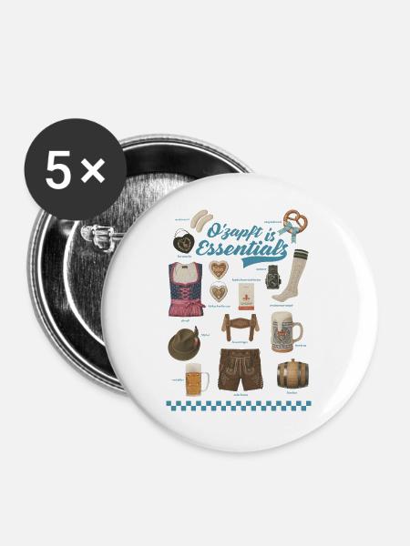 Traditionelle Bierfest-Motive auf Kleidung - Buttons groß 56 mm (5er Pack) - Weiß