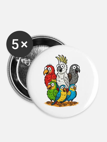 Lebendige Papageienbande Illustration - Buttons groß 56 mm (5er Pack) - Weiß