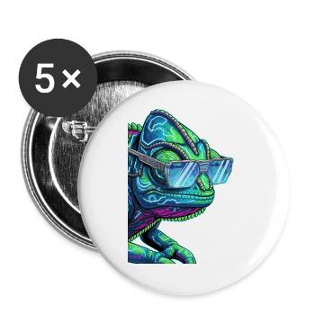 Cyber-Chamäleon mit Sonnenbrille - Buttons groß 56 mm (5er Pack) - Weiß - Vorne