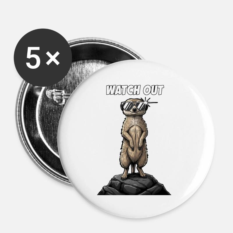 Cool meerkats watch out design - Buttons large 2.2''/56 mm (5-pack) - white