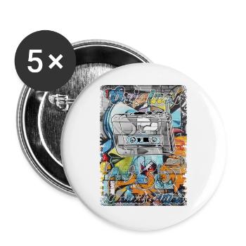 Retro Design mit Kassette Limited Edition 1985 - Buttons groß 56 mm (5er Pack) - Weiß - Vorne