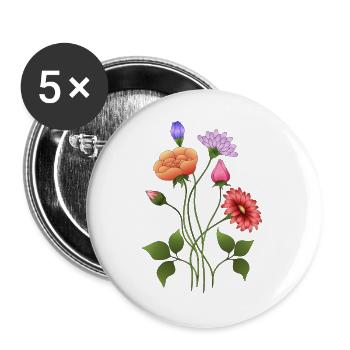 Fleur - Lot de 5 grands badges (56 mm) - blanc - Devant