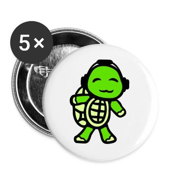 Schildkröte Kopfhörer Musik hören Club Party Spaß - Buttons groß 56 mm (5er Pack) - Weiß - Vorne