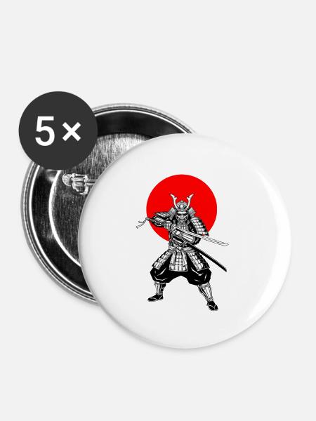 Samurai im Japanstil - Buttons groß 56 mm (5er Pack) - Weiß