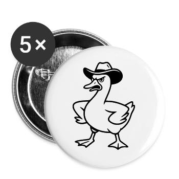 Lustige wütende Gans mit Cowboyhut - Buttons groß 56 mm (5er Pack) - Weiß - Vorne