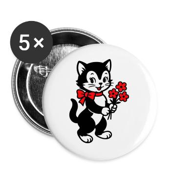 Schwarze Katze mit rotem Band - Buttons groß 56 mm (5er Pack) - Weiß - Vorne