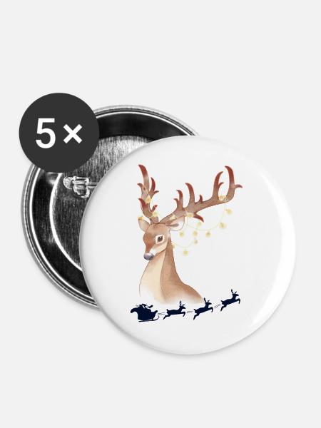 Lichter Hirsch im Winterwald - Buttons groß 56 mm (5er Pack) - Weiß