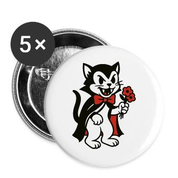 Chat Dracula avec bouquet de fleurs - Lot de 5 grands badges (56 mm) - blanc - Devant