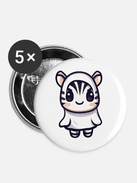 Zebra Halloween Geist - Buttons groß 56 mm (5er Pack) - Weiß