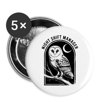Night Shift Owl Manager - Buttons large 2.2''/56 mm (5-pack) - white - Front