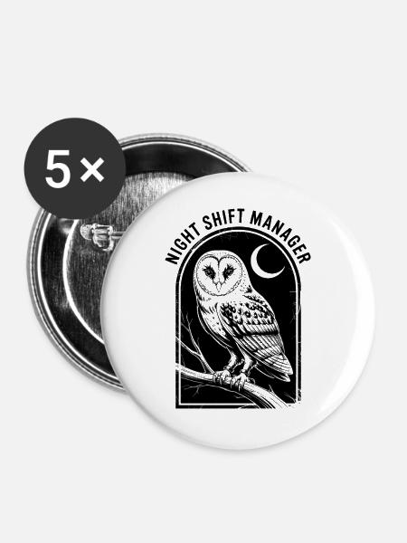 Nachtschicht-Eulenleiter - Buttons groß 56 mm (5er Pack) - Weiß