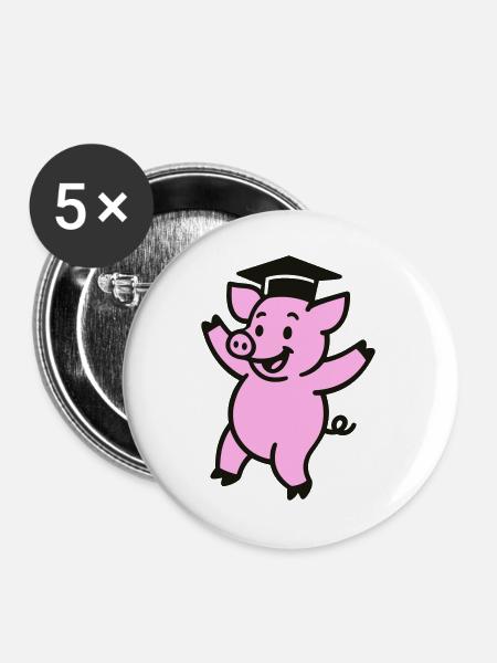 Diplom Pig - Buttons groß 56 mm (5er Pack) - Weiß