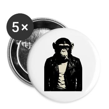 Affe Punkrocker Rebell Porträt - Buttons groß 56 mm (5er Pack) - Weiß - Vorne