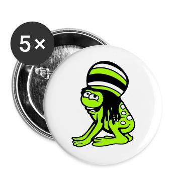 Frosch Reggae Musik Rasta Haare Mütze Jamaika Fun - Buttons groß 56 mm (5er Pack) - Weiß - Vorne