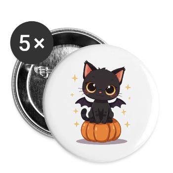 Cute Black Cat with Bat Wings Pumpkin - Buttons large 2.2''/56 mm (5-pack) - white - Front