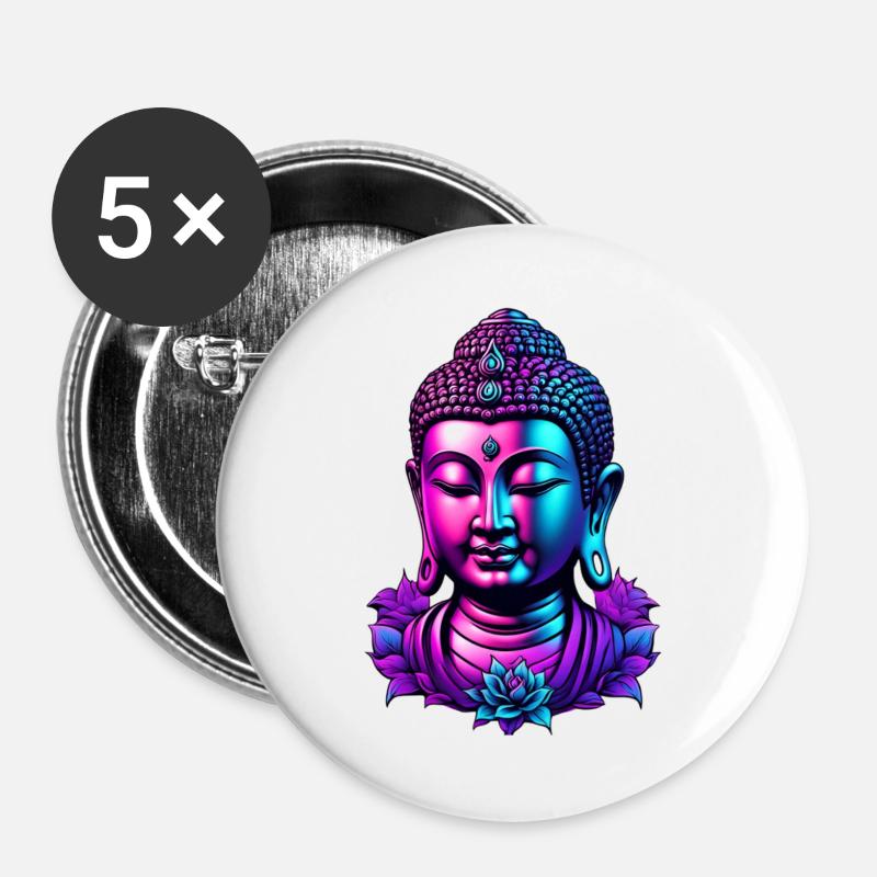 Neon Buddha Blossom Aura - Buttons large 2.2''/56 mm (5-pack) - white