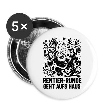 Xmas Rentier Runde geht aufs Haus - Buttons groß 56 mm (5er Pack) - Weiß - Vorne