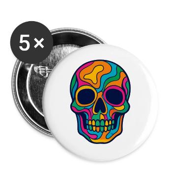 Crâne multicolore Halloween - Lot de 5 grands badges (56 mm) - blanc - Devant