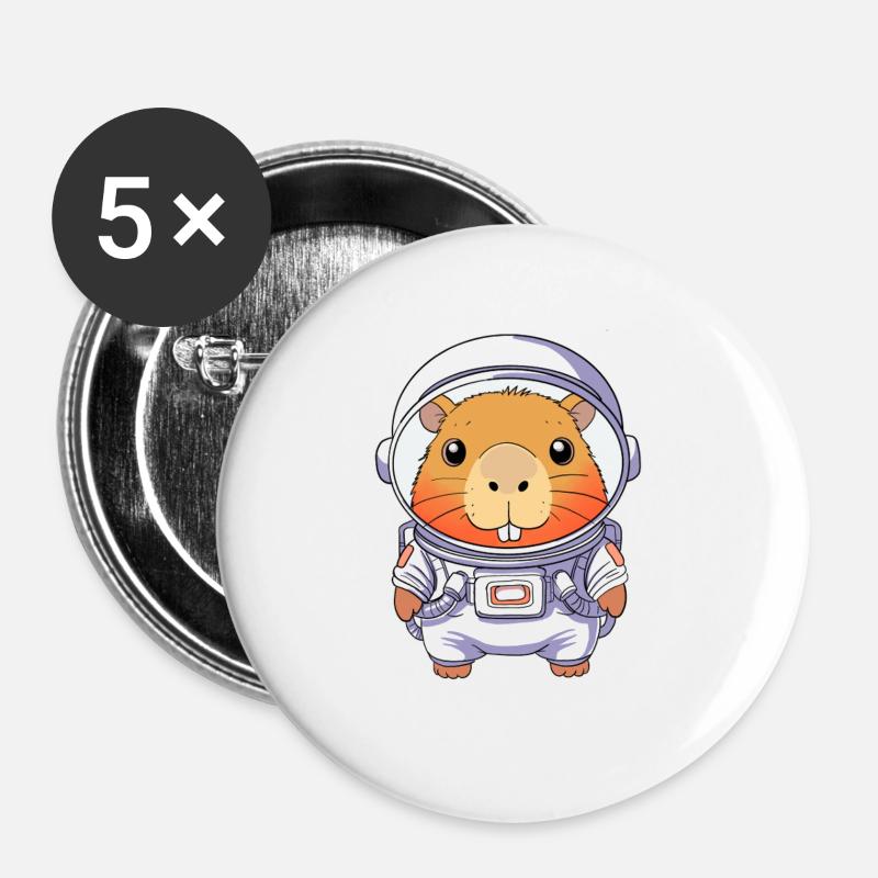 Capybara Astronaut - Buttons large 2.2''/56 mm (5-pack) - white