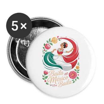 Danse Folklorico Mexique Femme Mexicaine - Lot de 5 grands badges (56 mm) - blanc - Devant