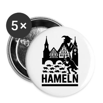 Hameln Stadt Rattenfänger Silhouette - Buttons groß 56 mm (5er Pack) - Weiß - Vorne